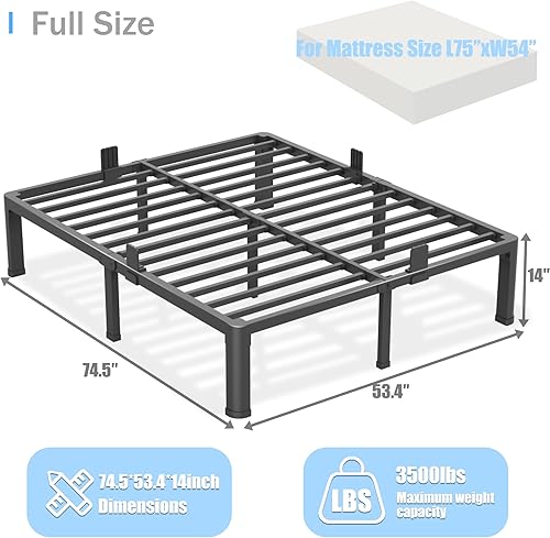 Miniatura 53 de Base de cama de tamaño matrimonial de 18 pulgadas con patas de esquina redondas, tapón deslizante de colchón, plataforma de metal resistente de 3500