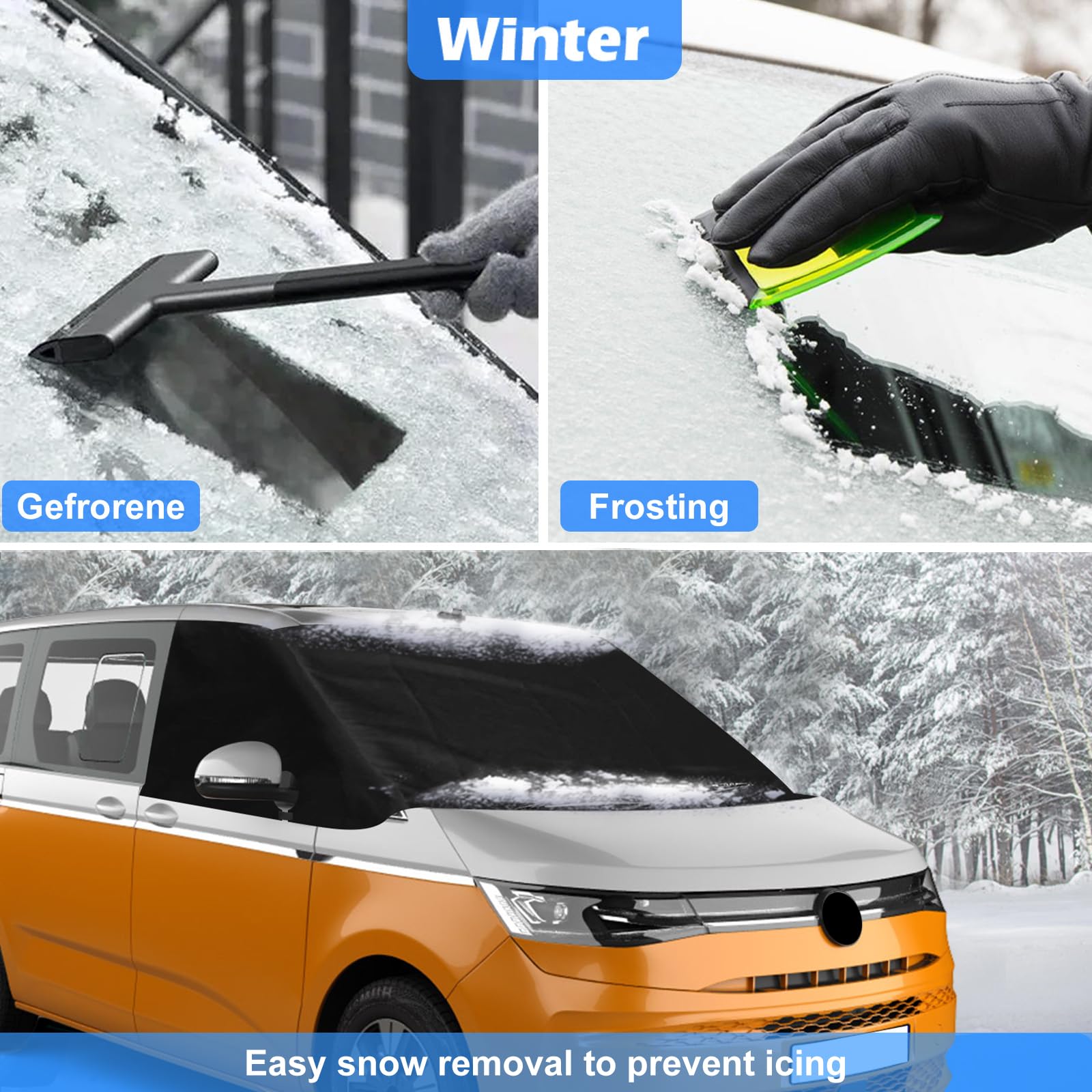 Cubierta del Parabrisas Compatible con VW T7, 600D Lujo Parasol de Ventana Delantera, 100% Opaco, Bloquea Los Rayos UV, Protector de Parabrisas Delantera Resistente Intemperie