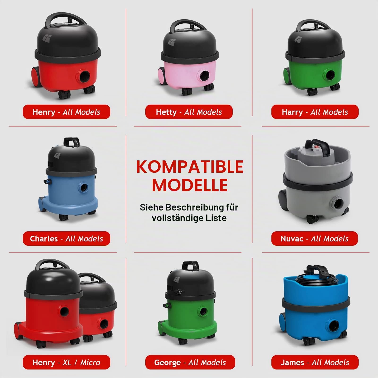 SPARES2GO Ersatzteil-Werkzeugbürstensatz für Numatic Henry Hetty Staubsauger (2,5 m)