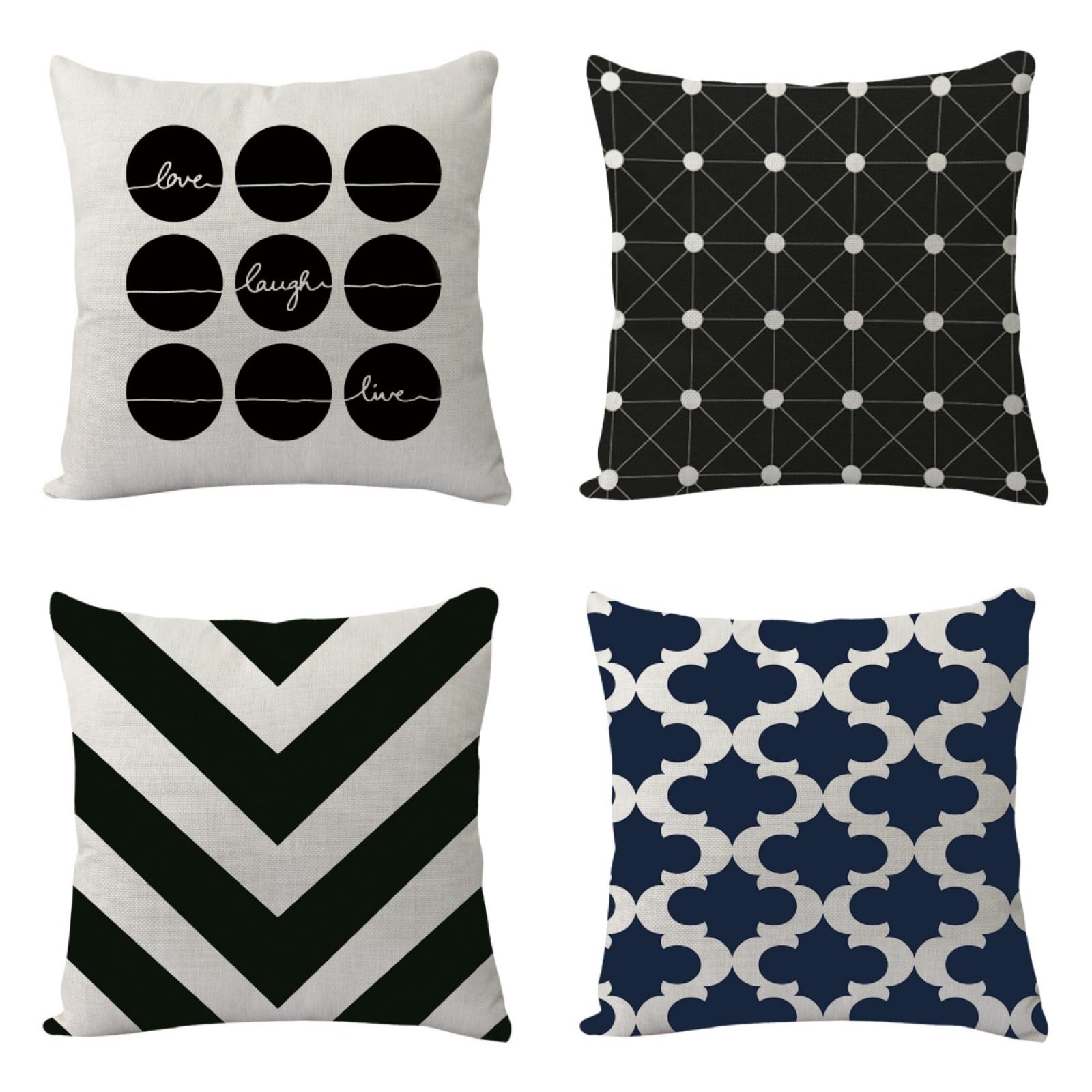 Wazylphin Cushion Covers Black Blue Pillow Cases 4 Packs Cotton and Linen Cushions with Covers Included Zipper Sofa Cushions Soft Pillowcase Living Room Pillow Cover Bedroom Cushion Cover 60x60cm