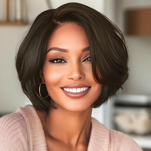 Short Bob Wig, Synthetic Hair, Black, Natural Looking Synthetic Hair