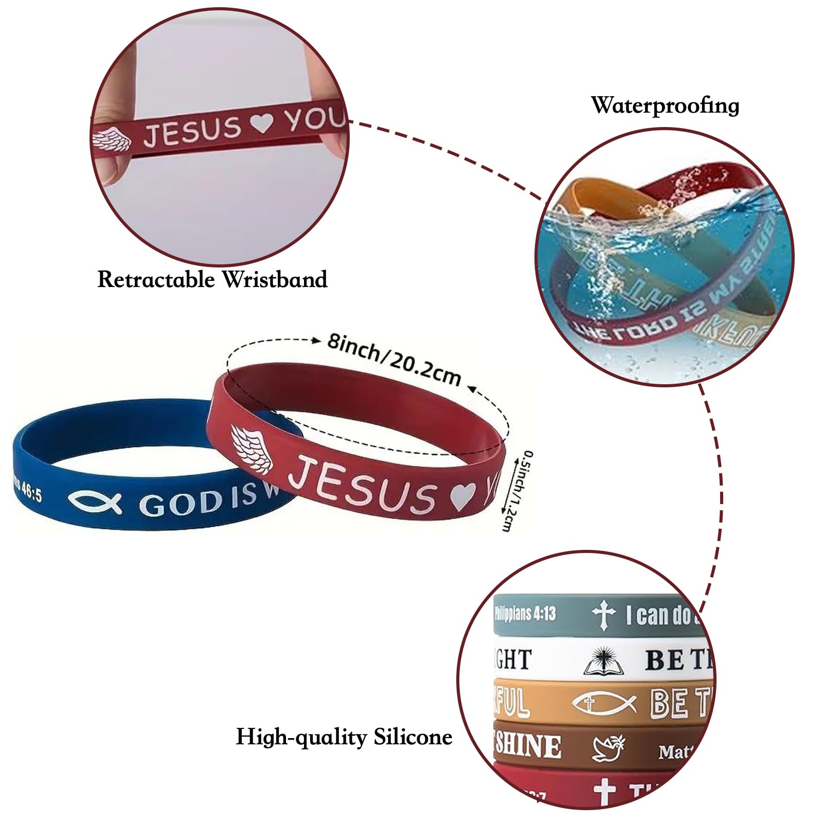 Bible Verse Bracelet, 60PCS Silicone Bulk Jesus Wristbands, Christian Colored Bracelets, Religious Rubber Bracelet, Scripture Wristbands and Jesus Bracelets for Men, Women Christian Party Favors
