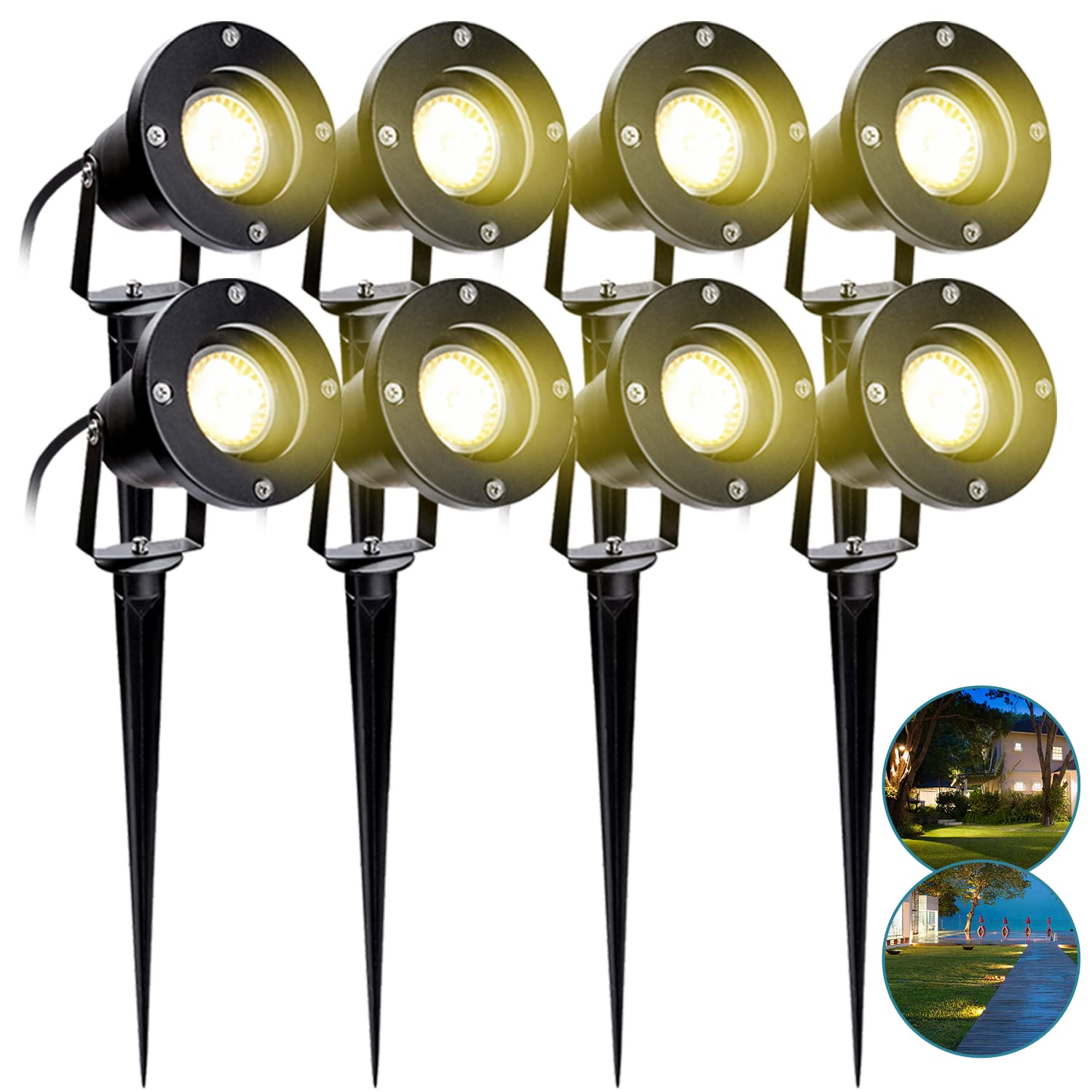 Herrselsam LED Gartenstrahler 8 Stück, IP65 Wasserdichter Gartenleuchte, 6W GU10 4000K Gartenbeleuchtung mit Erdspieß, Dekorative Gartenlampe Außen-Strahler Beleuchtung für Außen
