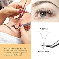 Vista 5 de QUEWEL Extensiones de Pestañas Prehechas en Ventilador, Extensiones de Pestañas Prehechas en Ventilador 3D de 0.10mm de Grosor, Rizos en C, 12mm