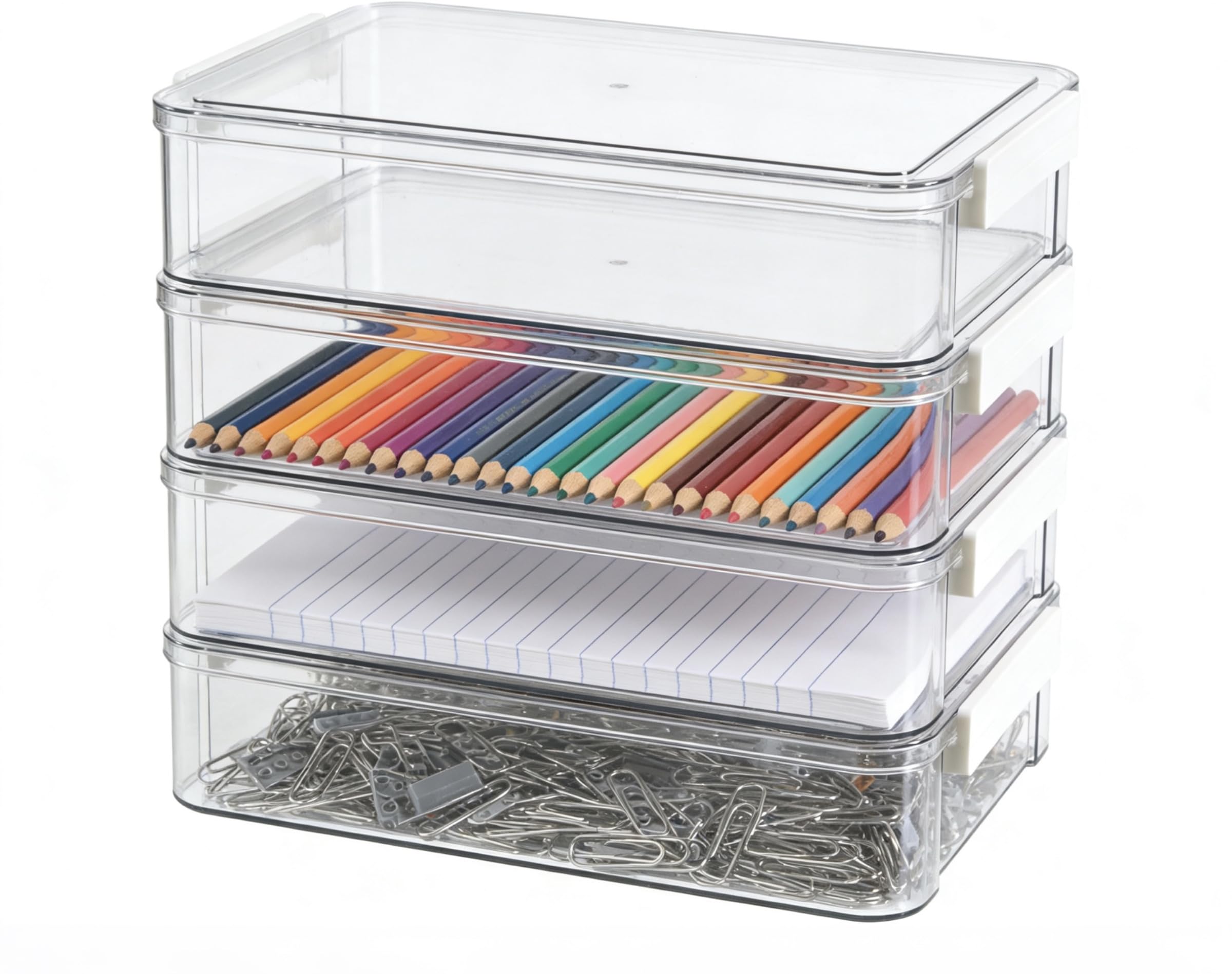 4 scatole portaoggetti per documenti, in plastica con coperchio, trasparenti, impilabili, organizer per documenti, formato A4, per certificati di carta e forniture per ufficio