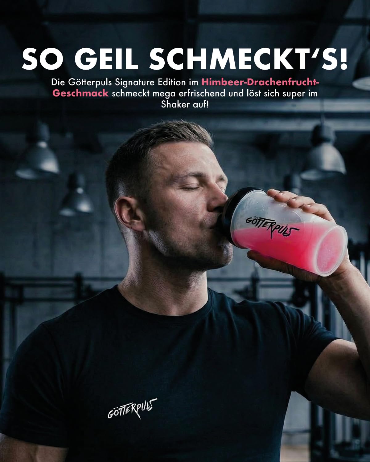 Götterpuls Pre Workout Signature Edition 395g Pulver Himbeere-Drachenfrucht | Mit L-Citrullin, AAKG, L-Tyrosin & Beta-Alanin – 200mg Koffein pro Portion – Vegan – 25 Portionen
