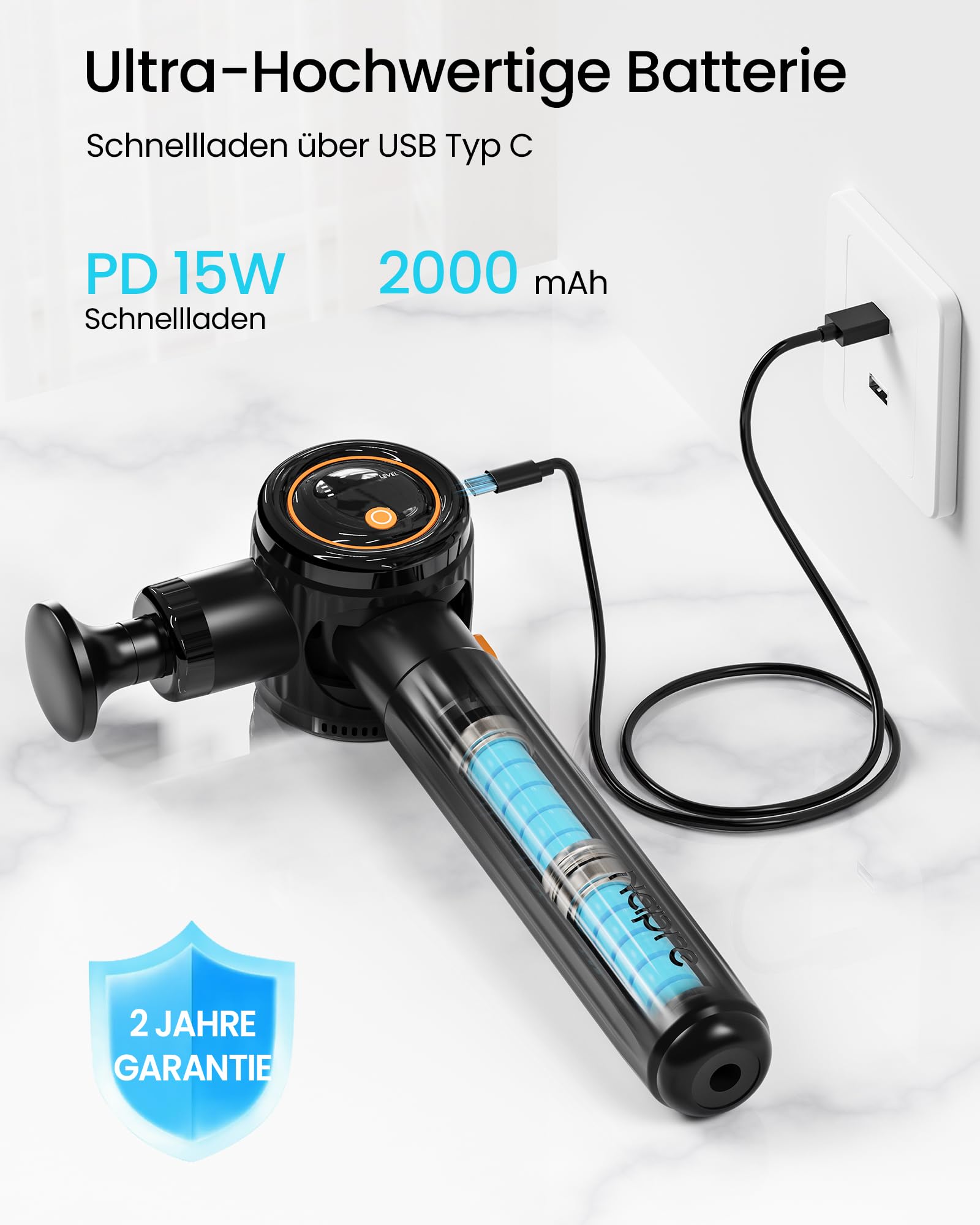 Massagepistole,Napre Massage Gun Massage Pistole mit Verlängerungs Griff und 3 Einstellbaren Winkeln,Muskel Percussion Massagegerät für Rücken/Nacken/Schulter Entspannung,Handmassagegerät,Schwarz