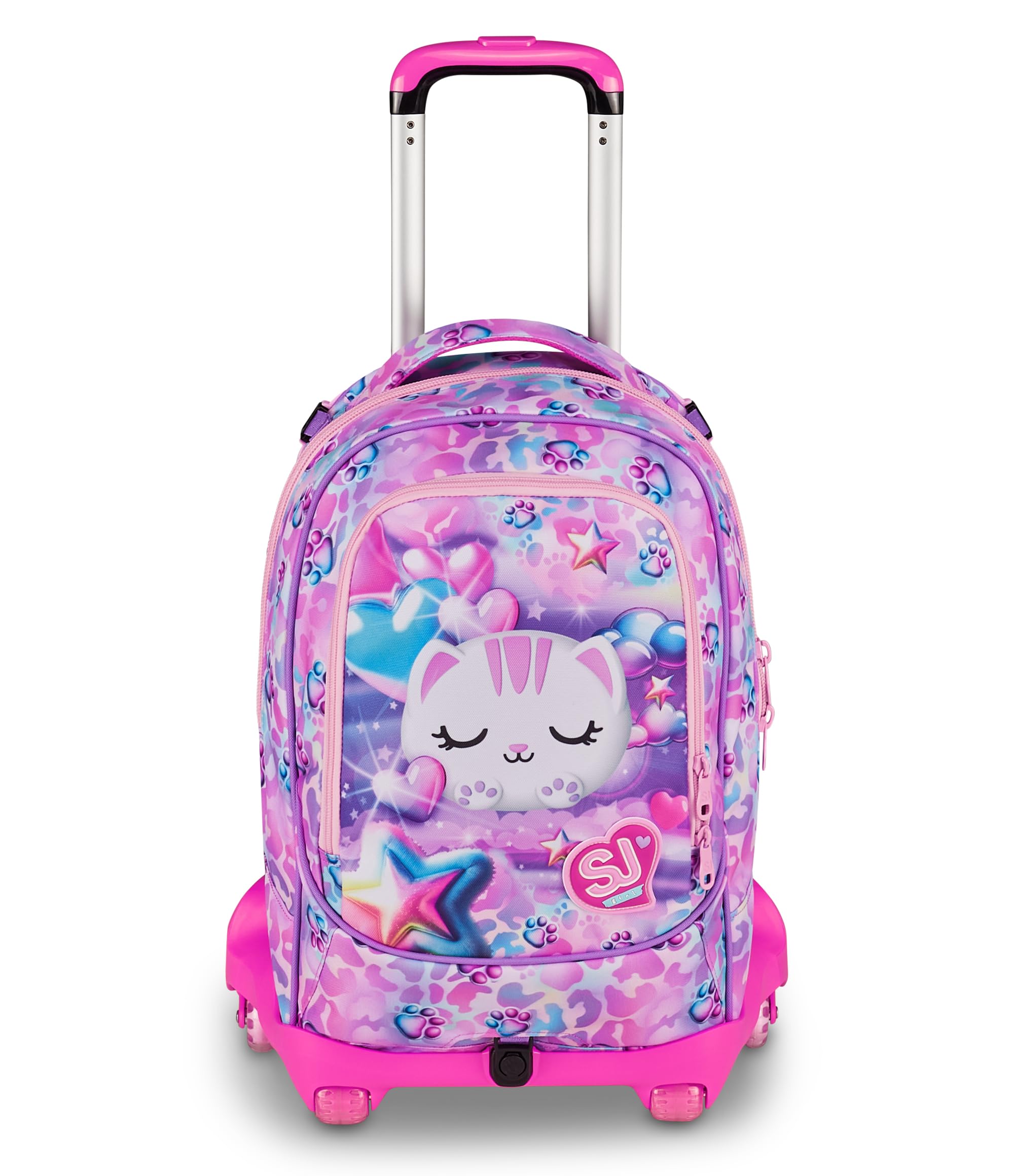 SJ GANG STYLE JAM GANG Trolley Jack 8 ruote GLOWCAT, Rosa, 34L, Scomponibile, Crossover System, 3 in 1, Spallacci a scomparsa, Tasca portaborraccia, Barra regolabile, Scuola elementare, Bambina