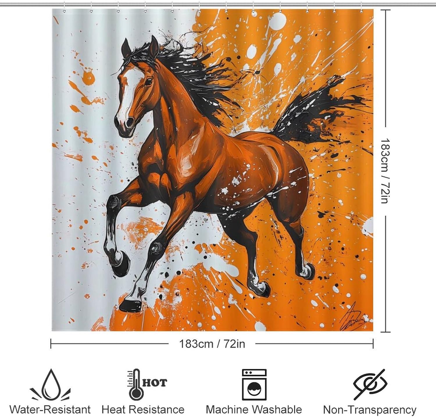 Galloping Horse Bathroom Sets with Shower Curtain and Rugs 4 Piece with U-Shaped Floor Mat Toilet Lid Cover