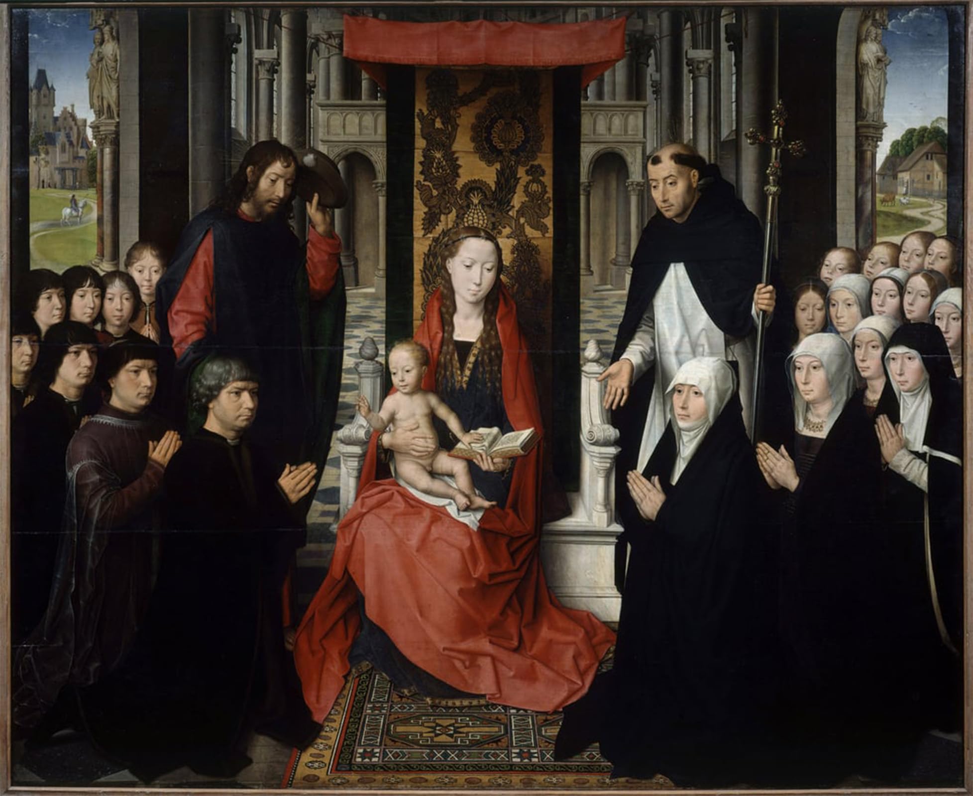 POSTERIIk Vintage Classic Picture Landscape Artwork the Virgin and Child Between Saint and Saint Dominica Presenting Donors by Hans Memling Portrait Canvas Painting for Office Home Decor 60x90cm