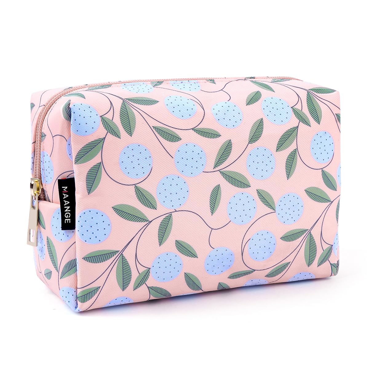 Small Cosmetic Bag MAANGE Travel Makeup Bag Makeup Pouch PU Leather Portable Versatile Zipper Make up Bag for Women(Plant)