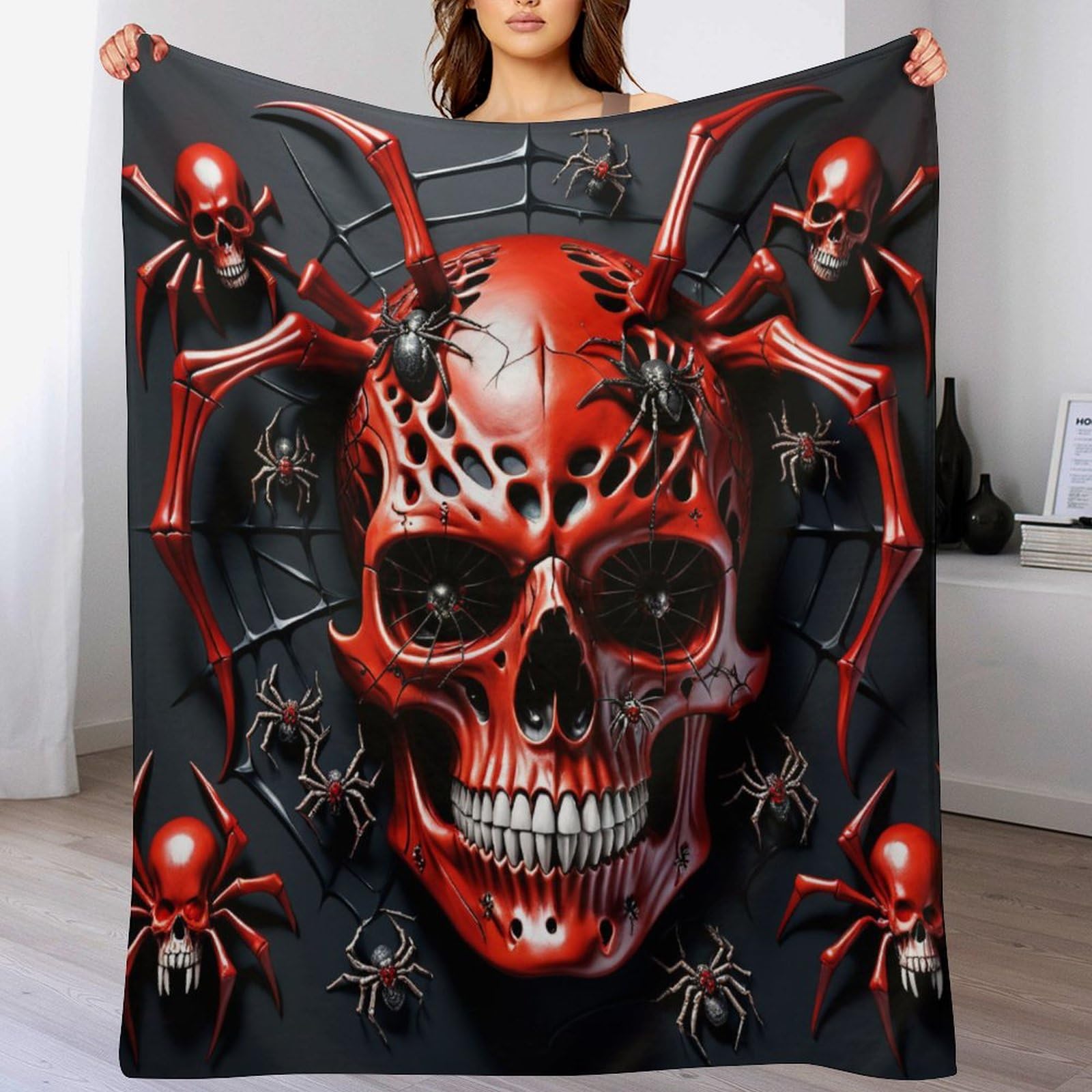 Couverture spider crâne en flannel douce pour lit et canapé 100x130