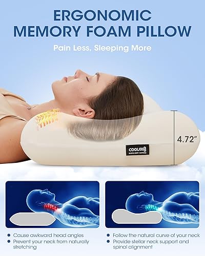 Miniatura 3 de Almohadas de espuma viscoelástica tamaño Queen, almohada cervical refrescante de contorno para aliviar el dolor de cuello, almohada ortopédica