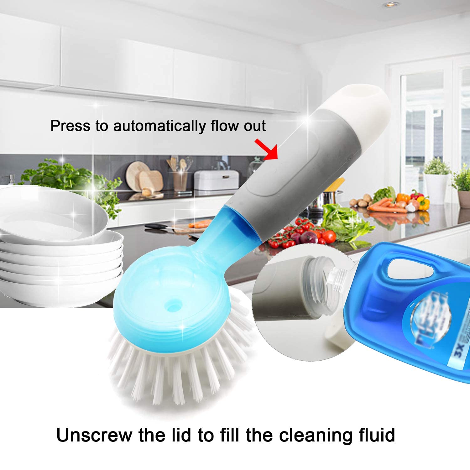 IZSOHHOME Silicone Brush Set for Kitchen,Dish Brush,Bottle Brush,Scrub Brush with Soap Dispenser,countertop Cleaning Brush,Kitchen Cleaning (5PCS)