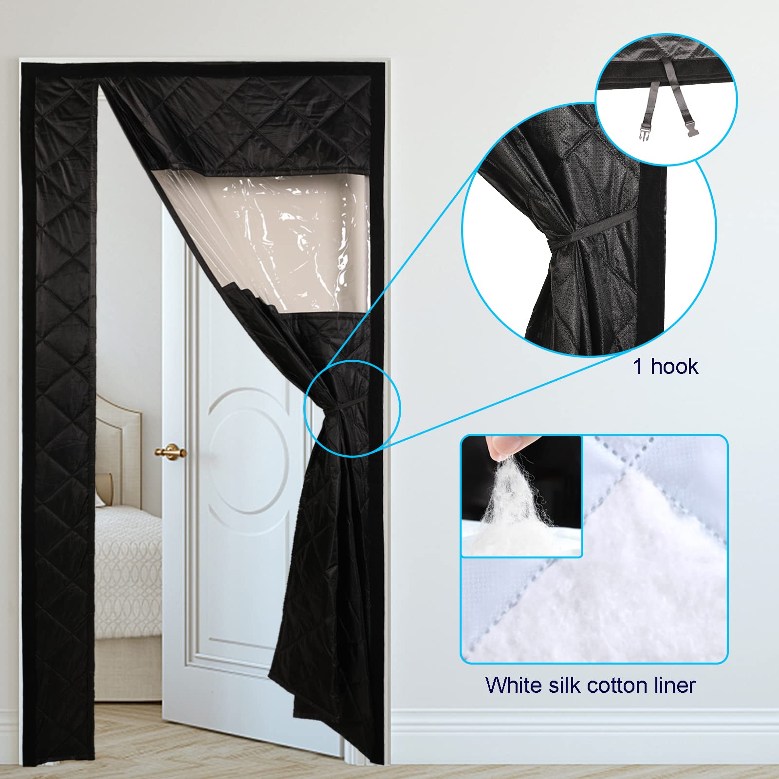 Wärmeschutzvorhang für Tür Ohne Bohren 110x205cm, Haustür Panel-Isolierung Oxford Fenster Wärmeschutz Vorhang für Außentür - Braun