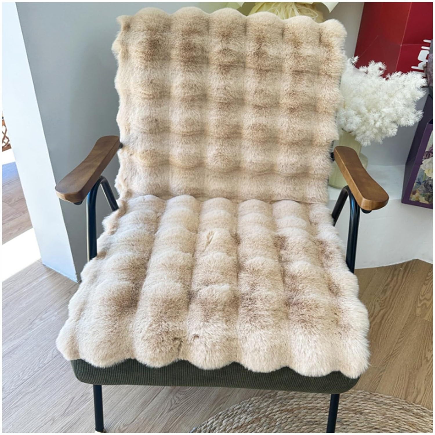 HKJGNH Faux Rabbit Fur Recliner Cover, 3D Bubble Non-Slip Soft Fuzzy Recliner Rocking Chairs Cover, Washable Furniture Protector Couch Cover(Camel,70x100cm/27x39in)