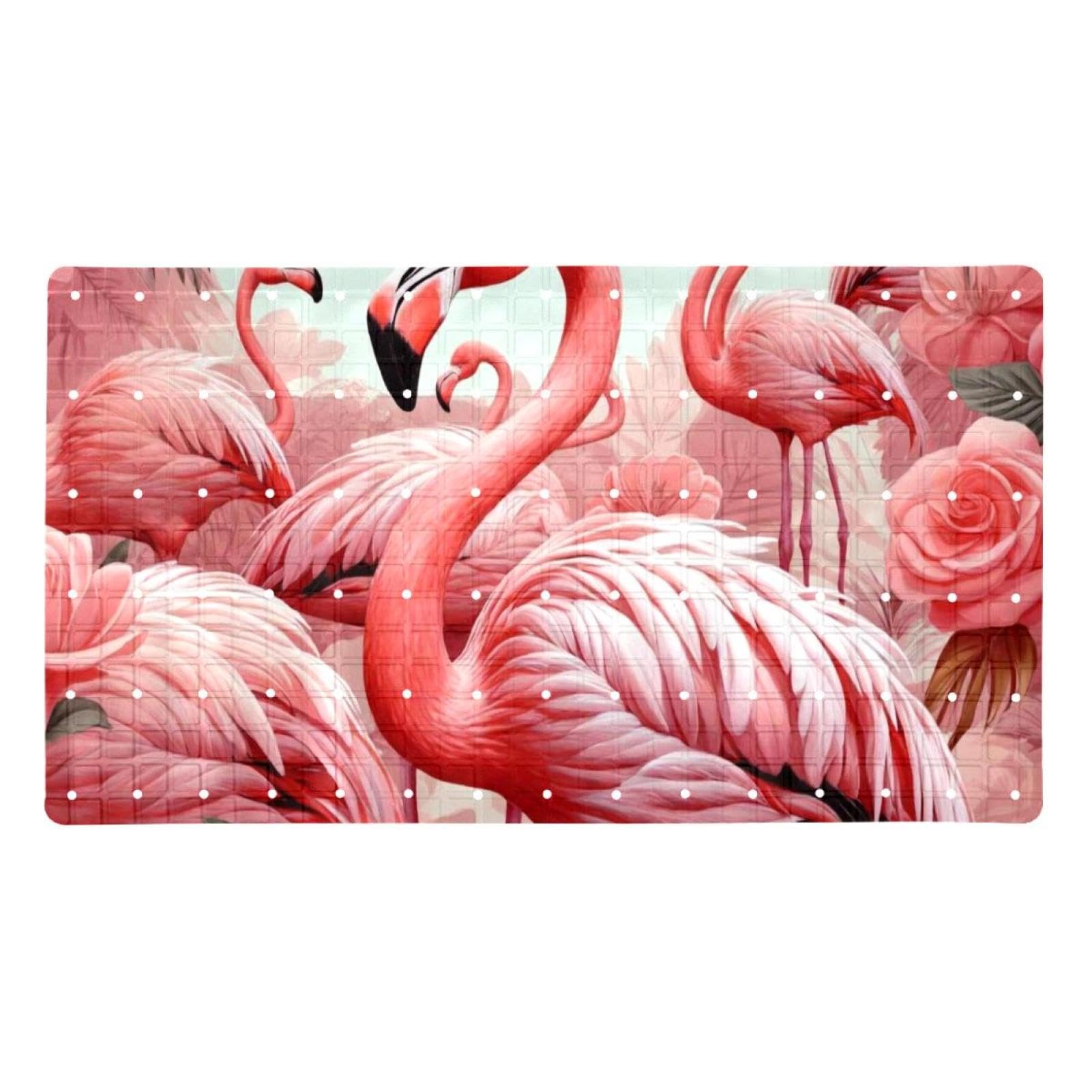 Alfombrilla de baño cómoda y segura de flamenco rosa para evitar caídas en duchas