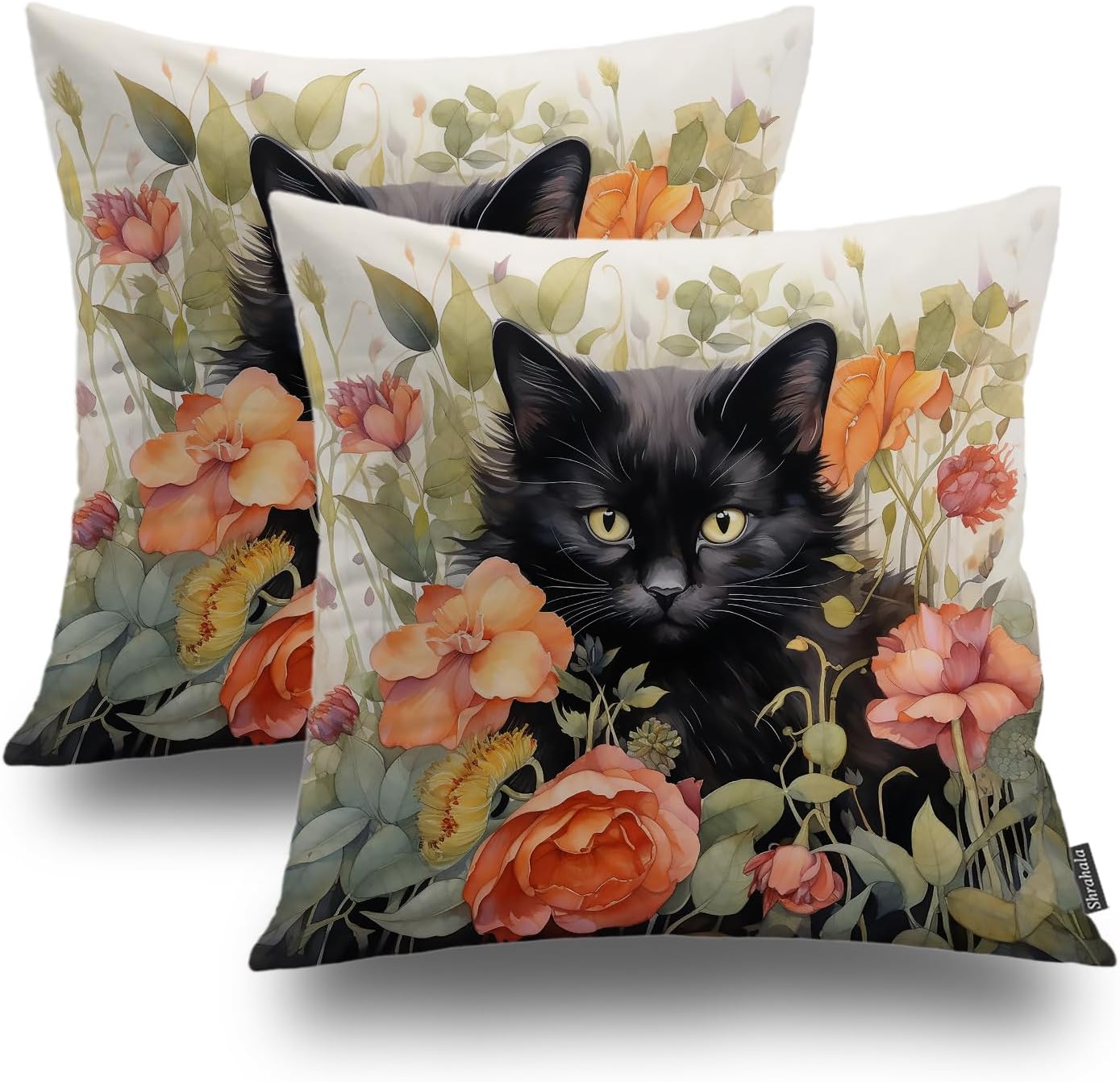 Shrahala Vintage Floral Throw Pillow Cover, Vintage in Eastern Floral Ornamental Lace Tracery Square Pillowcase Blended Double-Sided No Inserts for Bedroom Living Room Set of 2 (24 X 24 in)
