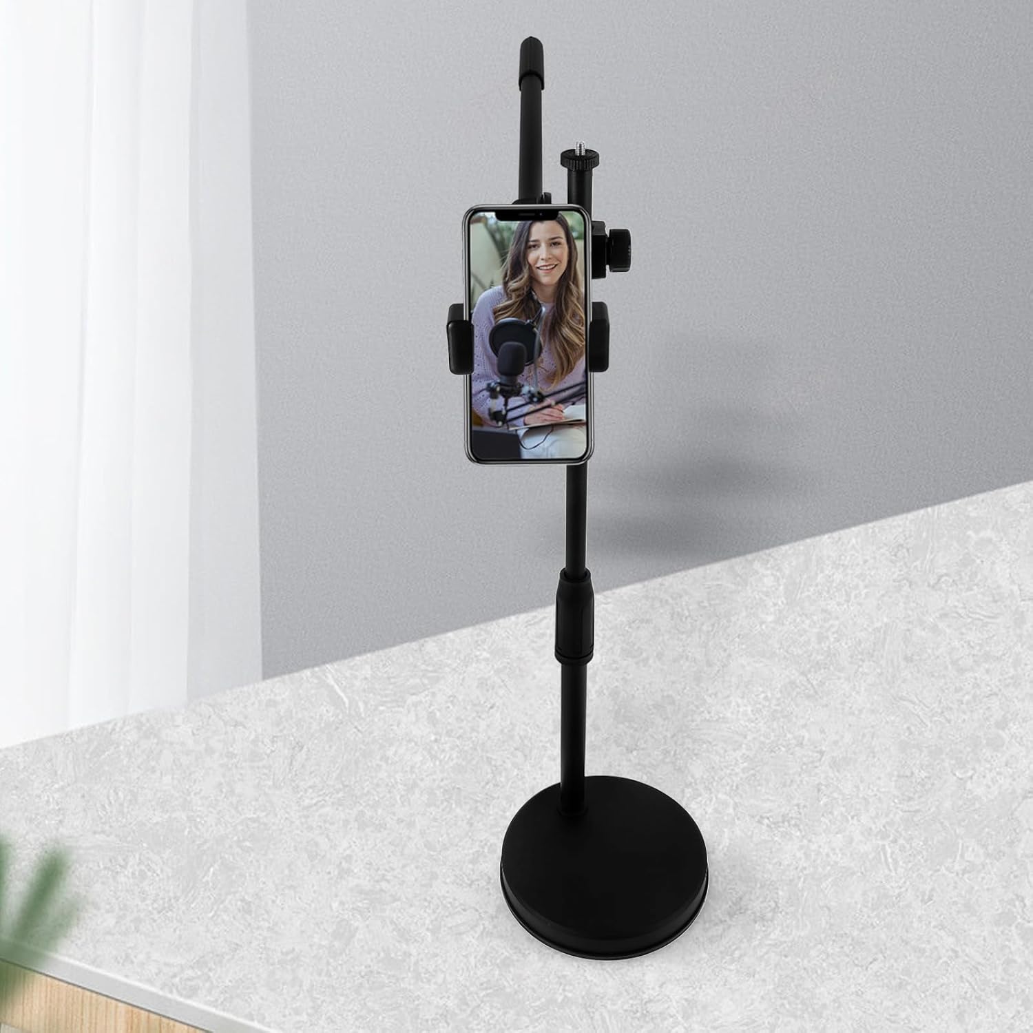 Overhead Phone Mount and Adjustable Desk Tripod Stand with Phone Clamp for Video Recording and Nail Art Photography, Compatible with Smartphones for Desktop Filming