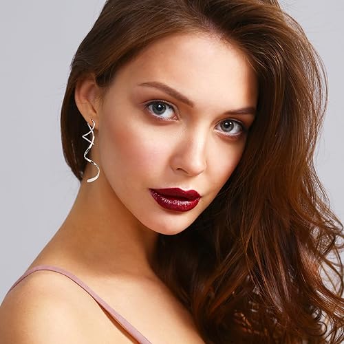 Miniatura 2 de Handmade Spiral Threader Earrings Sterling Silver Hypoallergenic Twisted Pull Through Drop Dangle Earrings for Women - Silver & Gold