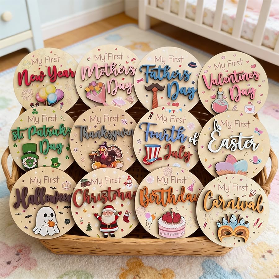 Cartes d'étapes mensuelles bébé en bois Hello World pour photos