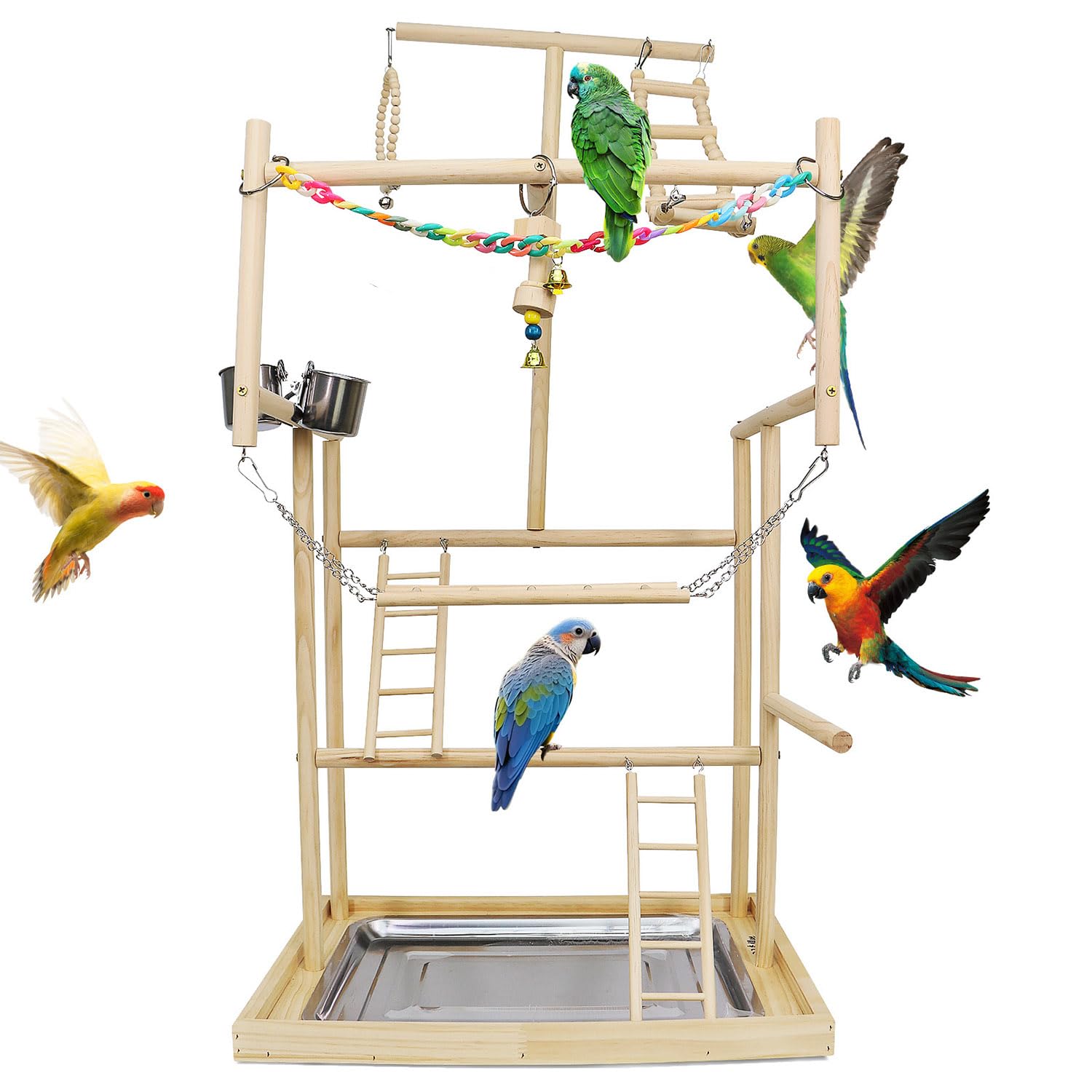 Vogelspielplatz Holz mit Futterbechern