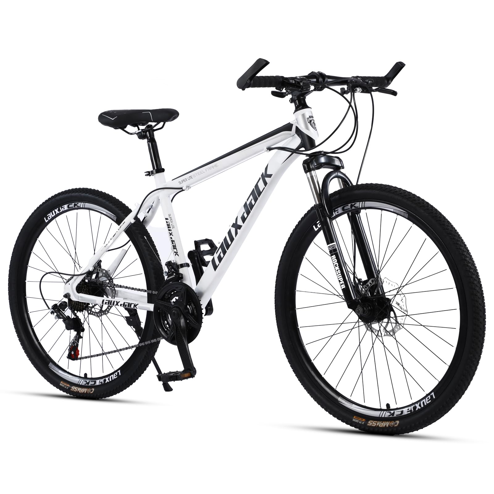 Rower górski MTB 28", męski, 21-biegowa przerzutka Shimano, stalowa rama diamentowa, 45 cm, widelec amortyzowany, hamulce tarczowe, rower hardtail dla dorosłych, biały
