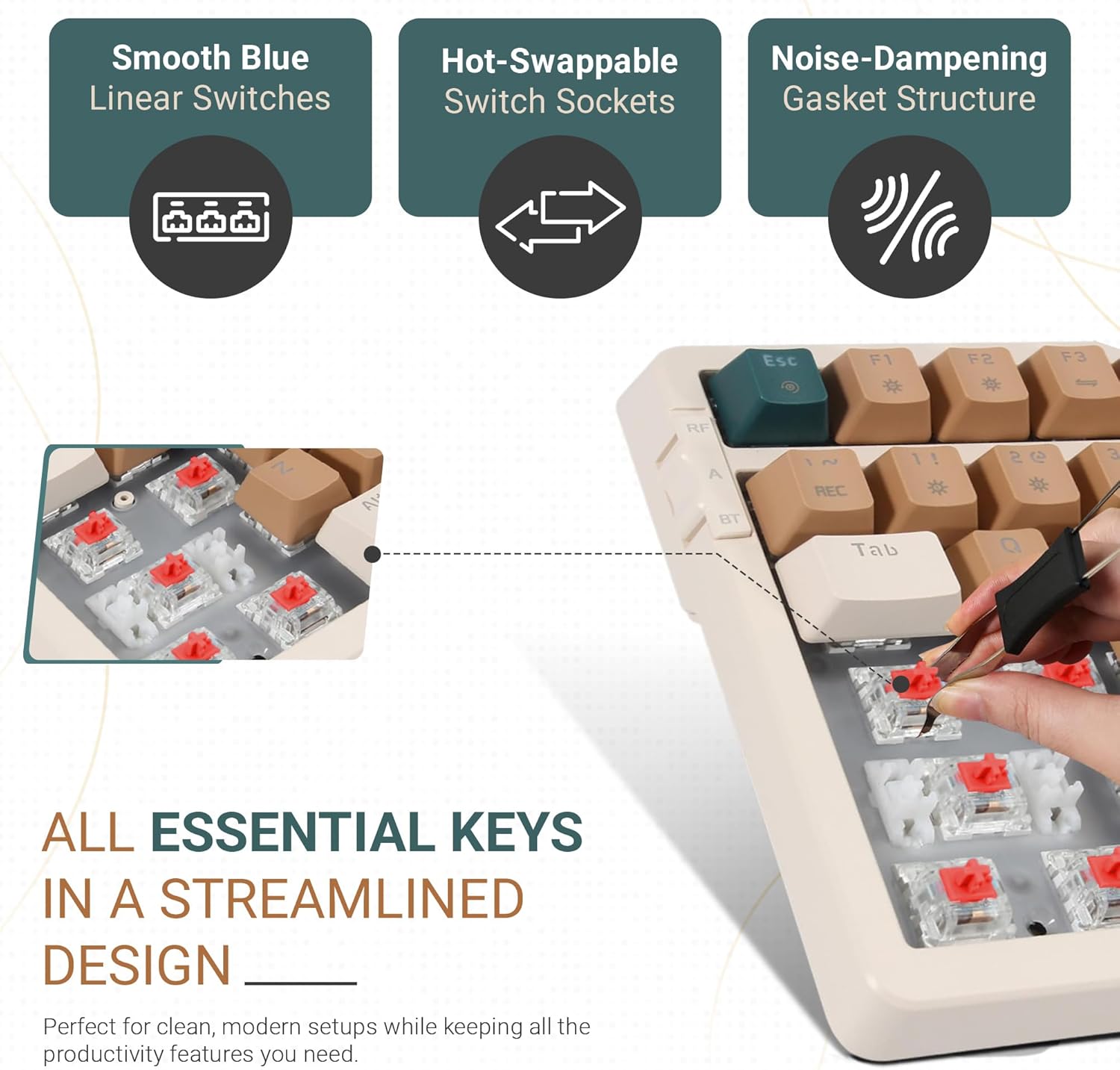 Qisan Wireless/Wired Mechanical Keyboard, Triple Mode 2.4G/USB-C/BT Wireless Gaming Keyboard, 100 Keys (98%) US Layout Red Switch Rechargeable RGB Backlit Keyboards | Brown Combo