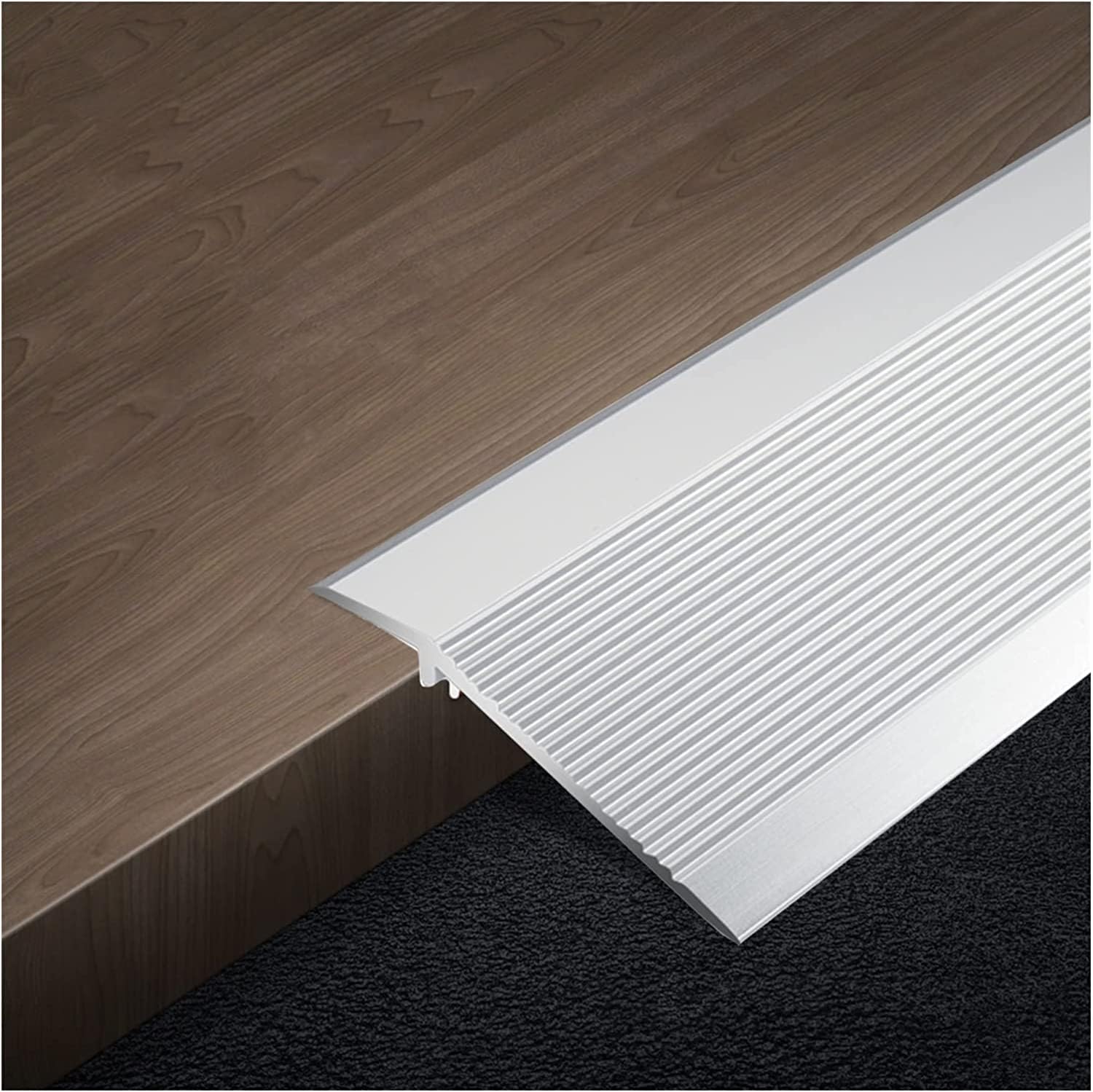 Doorway Uneven Floor Transition Strip, 3.2ft Floor Mat Edge Reducer - Metal Transition Strip Floor Aluminum Threshold Strip Carpet Edge Trim Non-Slip Floor Reducer for Door Patio Door Wide Ribbed Ramp