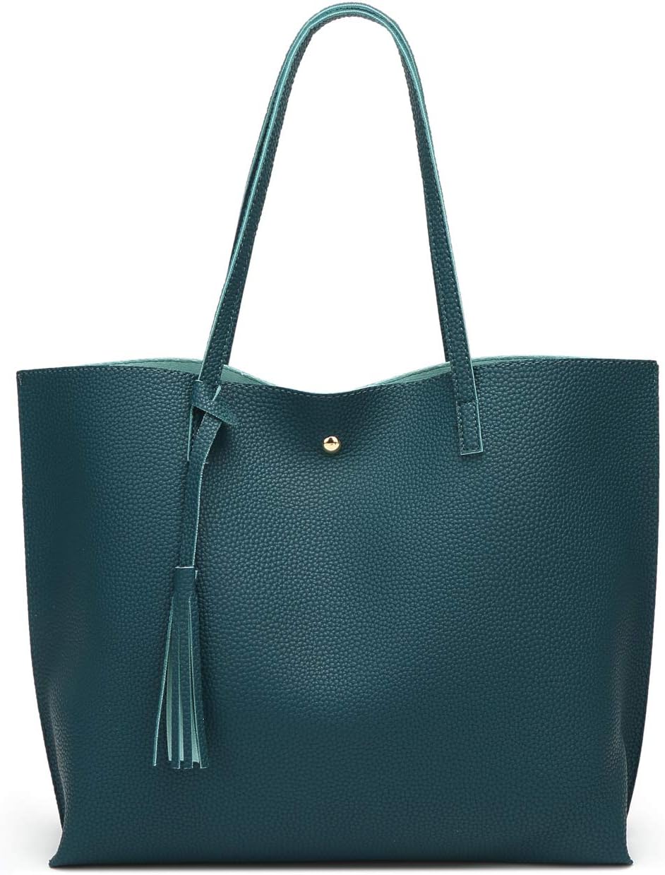 Dreubea Women's Soft Faux Leather Tote Shoulder Bag from, Big Capacity Tassel Handbag