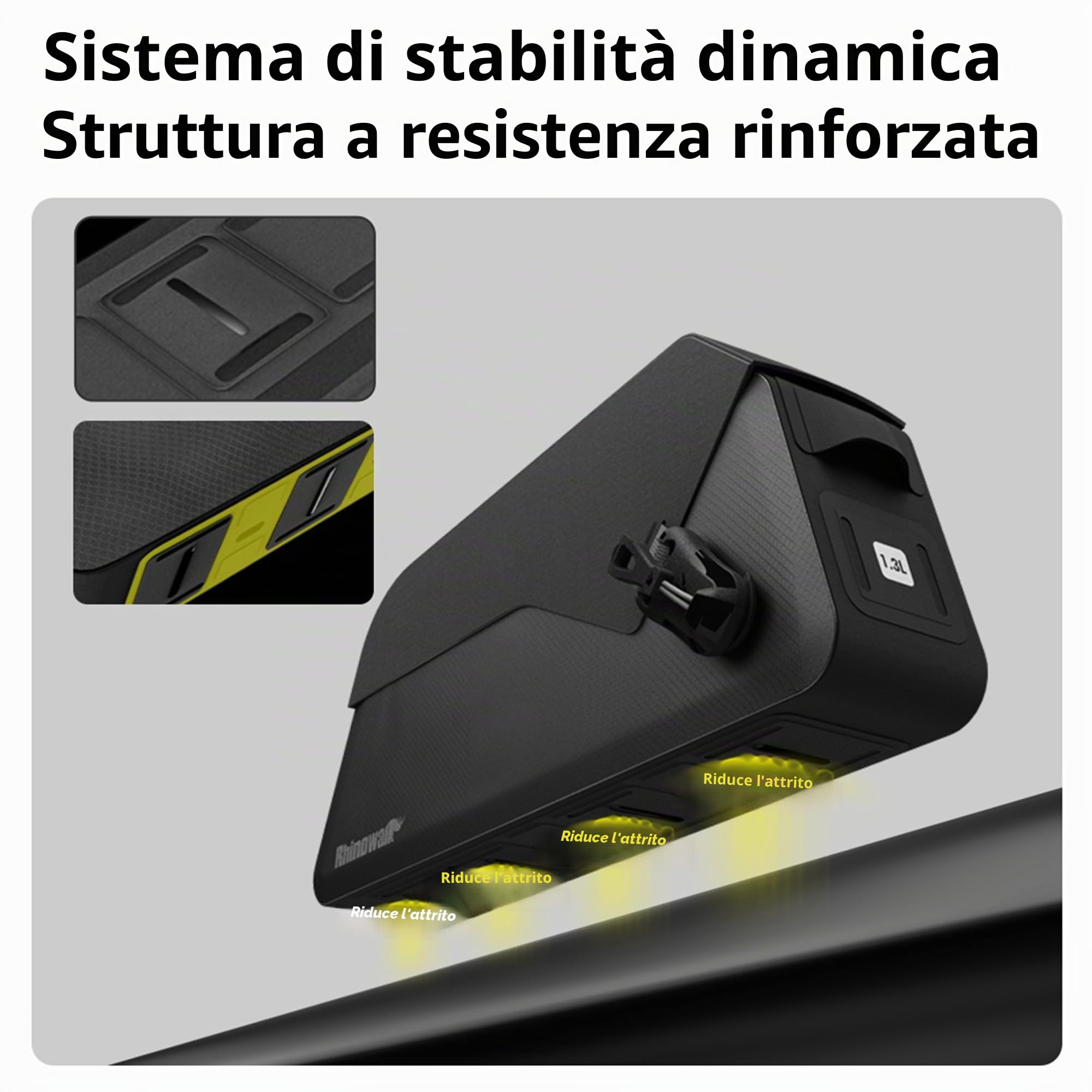 Rhinowalk - Borsa per tubo del telaio da bicicletta 0,6L con linguetta magnetica, completamente impermeabile e stabile, borsa per telaio da bicicletta, borsa per bicicletta, accessori professionali