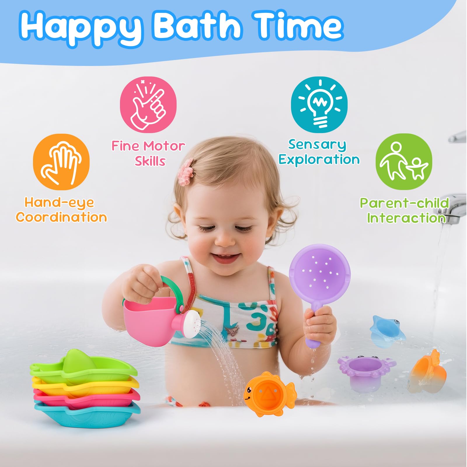 Juguetes de baño para bebés de 1 a 3 años, 9 piezas, juguetes de baño para niños pequeños, flotantes, sin moho, juguetes de ducha para niños de 12 meses o más, regalos de Navidad y cumpleaños 2
