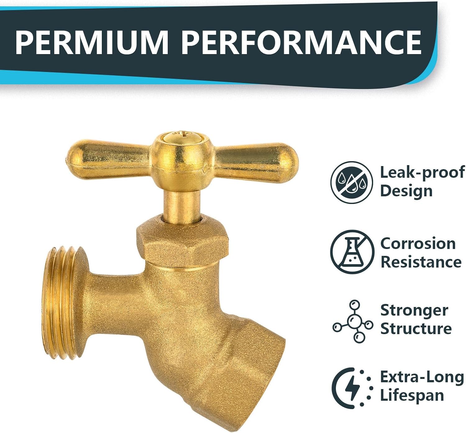 5 Pcs Hose Bibb Valve, 1/2" FIP x 3/4" MHT Brass No-Kink Plumbing Fitting, for Garden and Outdoor Water Connection