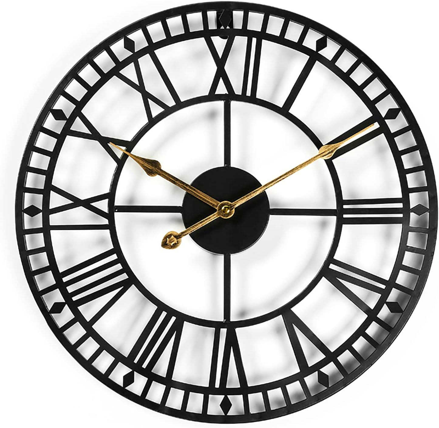 JATIBOSH 40CM Large Roman Numeral Wall Clock Silent Non Ticking Battery Operated Outdoor Clock Quartz Round Metal Hunging Clock for Home Decorative/Loft/Living Room (Batteries Not Included)