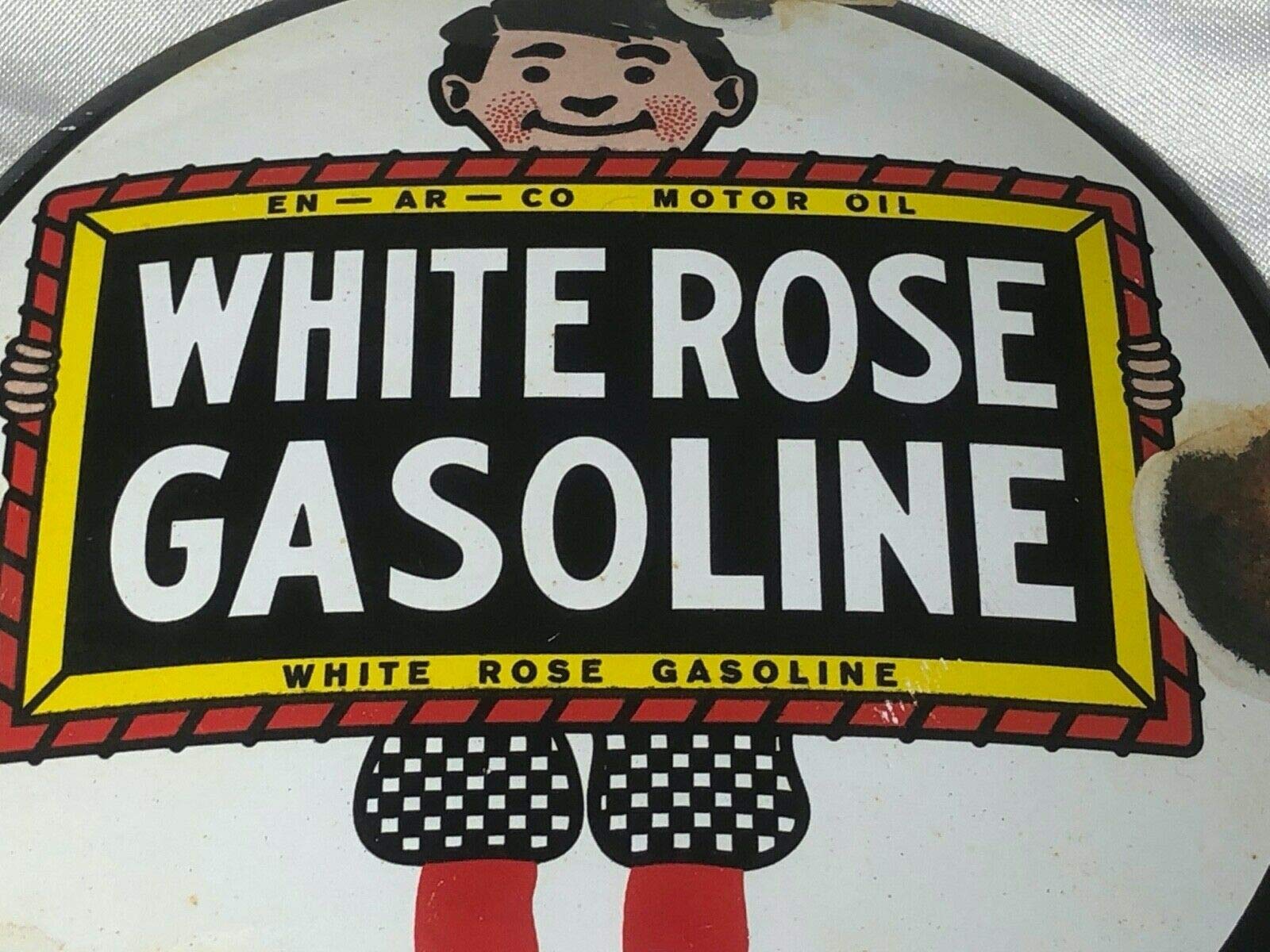 Vintage Canadian Old Mid Century White Rose Gasoline - Cartel esmaltado para pared