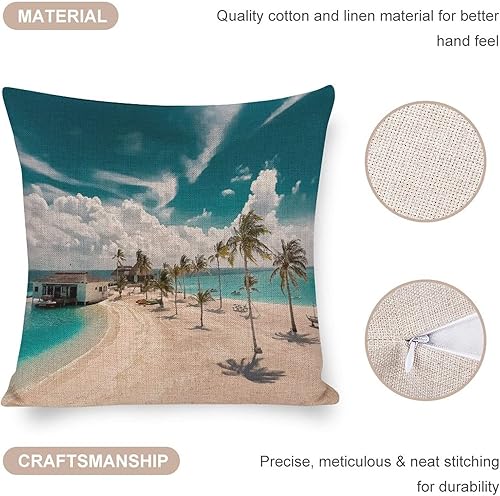 Miniatura 9 de MaSiledy Fundas de cojín de playa con palmeras tropicales, 20 x 20 pulgadas, palmeras tropicales, playa, árbol de verano, rústico, para sofá, cama,