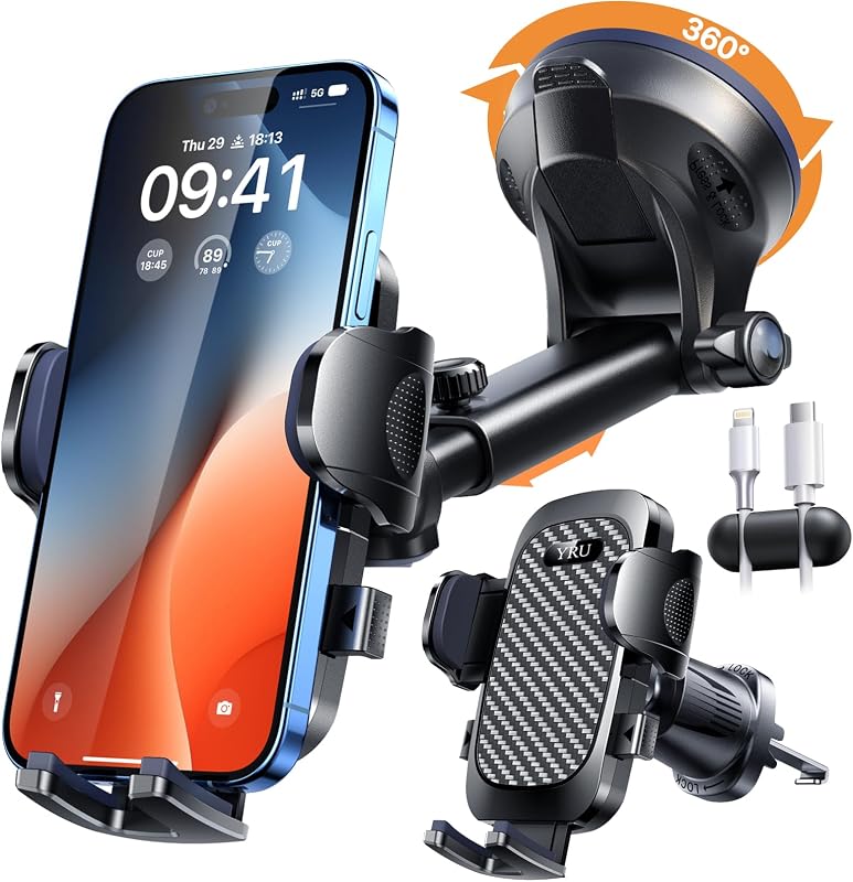 True Military-Grade [360° Rotation Suction] 2026 Ultimate Car Phone Holder Mount【90+LBS Safest Strongest & Patent Certs】 Dash Windshield for iPhone 17 16 Pro Max Speakerphones, Gloss Black