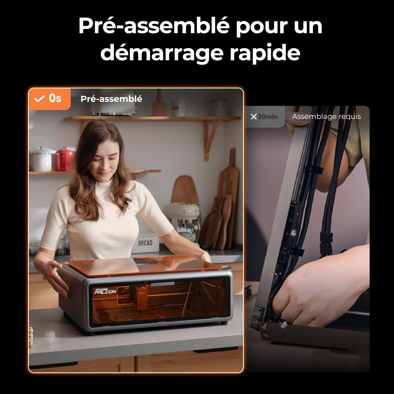 Creality Falcon A1 10W Kit de Gravure Laser, Découpeuse Laser Entièrement Fermée, Caméra Intelligente, 600mm/s, Zone de Travail 305 x 381mm, Idéal pour le Bois, le Métal et L'acrylique, pour Débutants