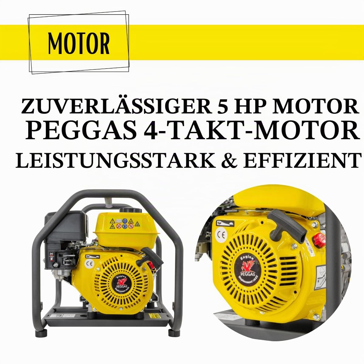Schmutzwasserpumpe 30.000 l/h Benzin Wasserpumpe 2 Zoll, 28 m Förderhöhe, 5 PS 4-Takt Motor, Hochleistungs Entwässerungspumpe für Baustelle & Überschwemmung WASPPER WP20D-P