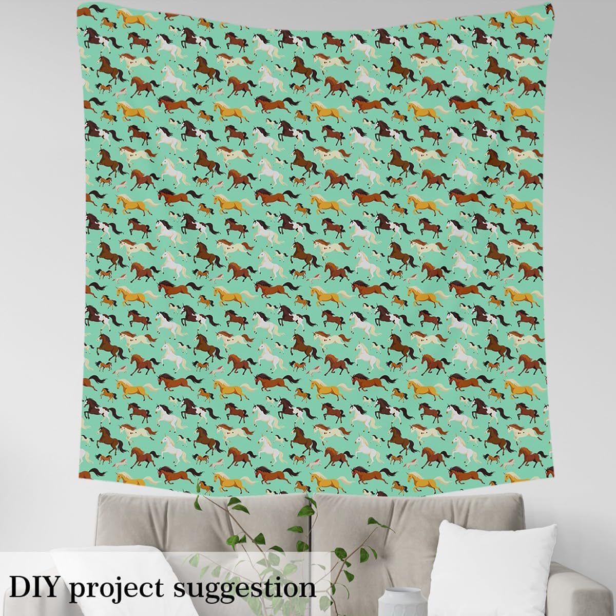 Upholstery Kawaii Horse Fabric for Chairs, Galloping Horse Outdoor Fabric by The Yard, Cute Animal Decor Decorative Fabric for Upholstery and Home DIY Projects, 10 Yard, Green Red Brown