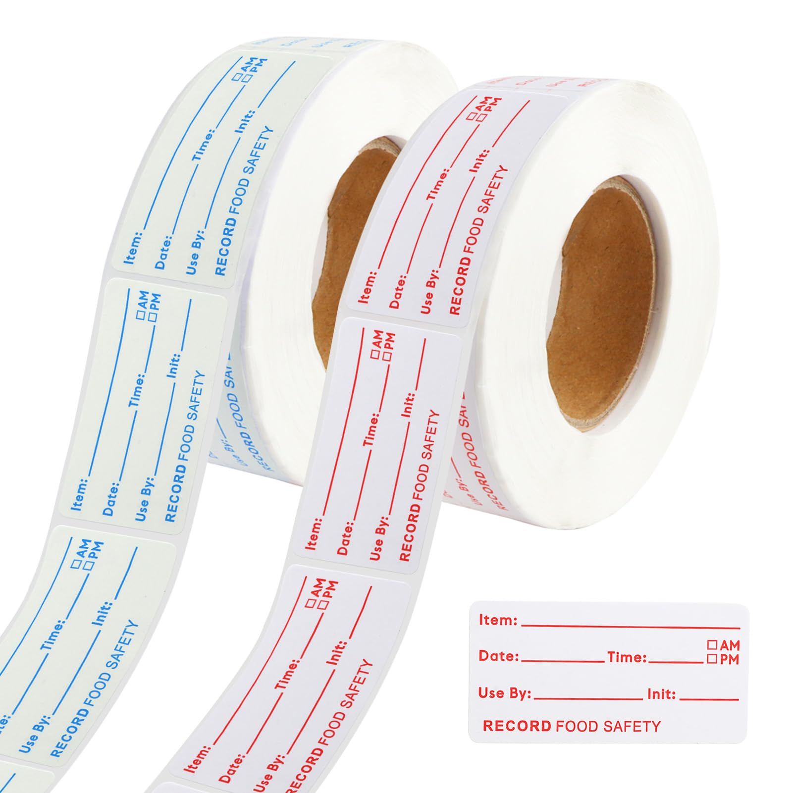 Food Date Labels Stickers, 2 Rolls Removable Labels, 500pcs Each, 2.5x5cm, Easy Peel-Off Freezer & Pantry Labels for Food Storage, Buffet, Jars and Containers(Red & Blue)