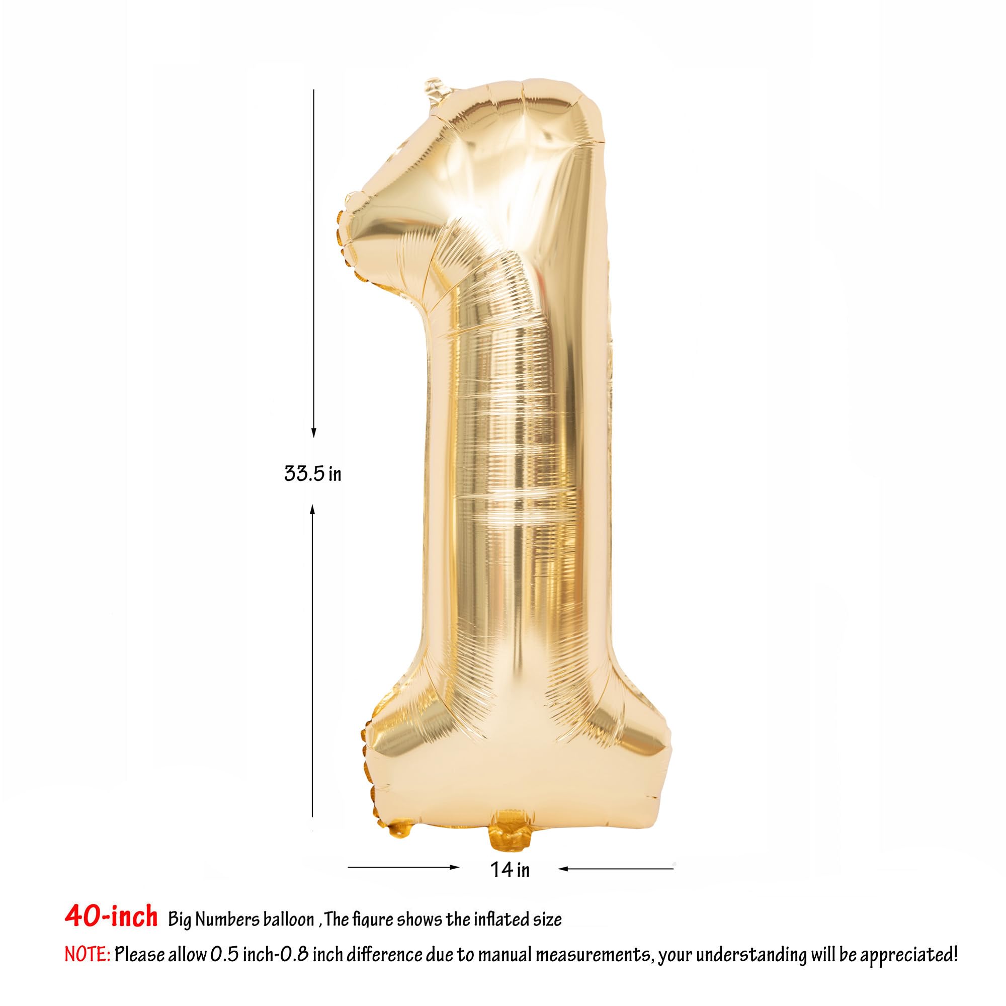 40 "Light Gold number 1 Balloon White Gold Giant birthday balloon Helium Champagne gold number balloons baby shower happy birthday decorations Valentine's Day wedding Digital 1 — view 2