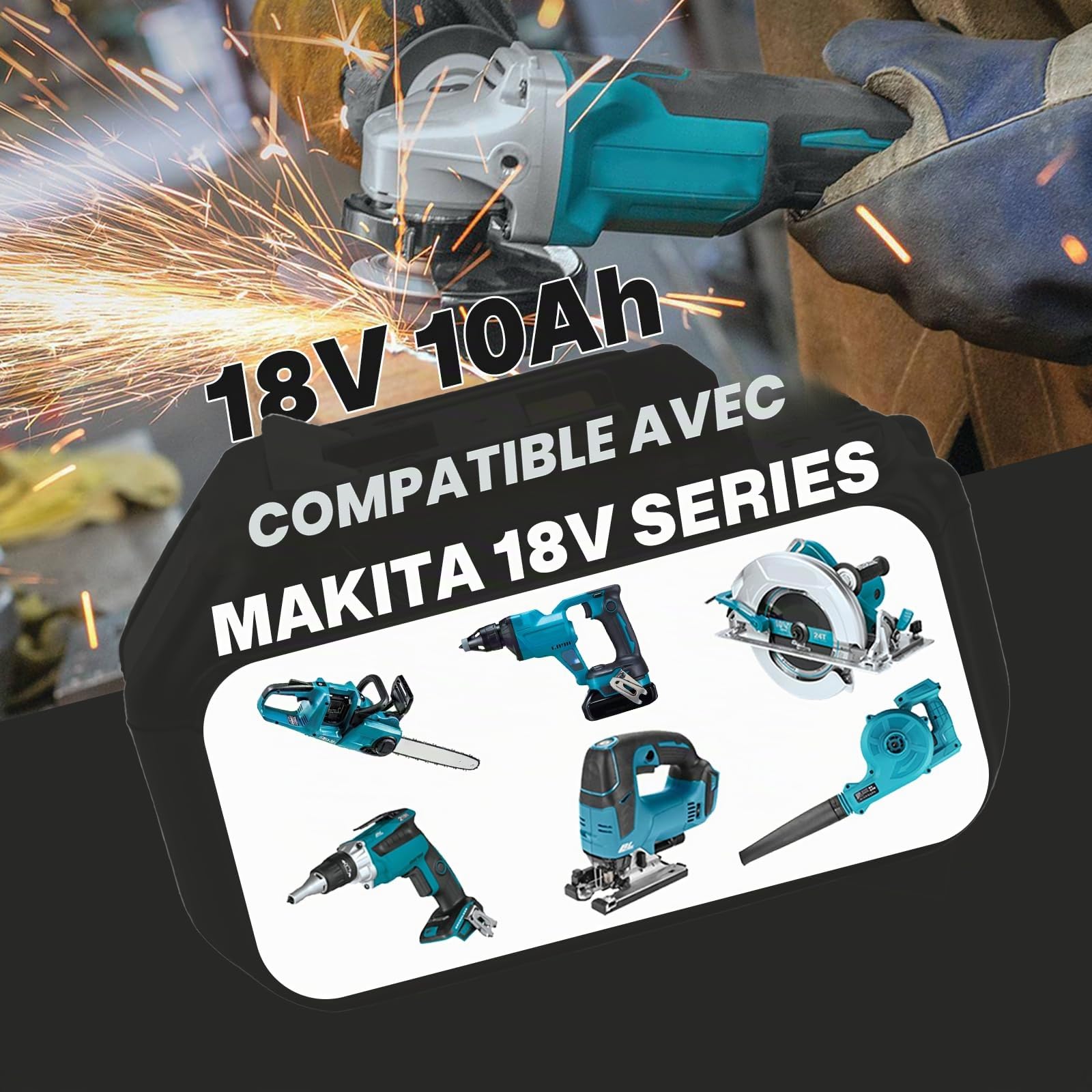 2 x 10000 mAh/10,0 Ah Compatible pour Makita Batteries 18V