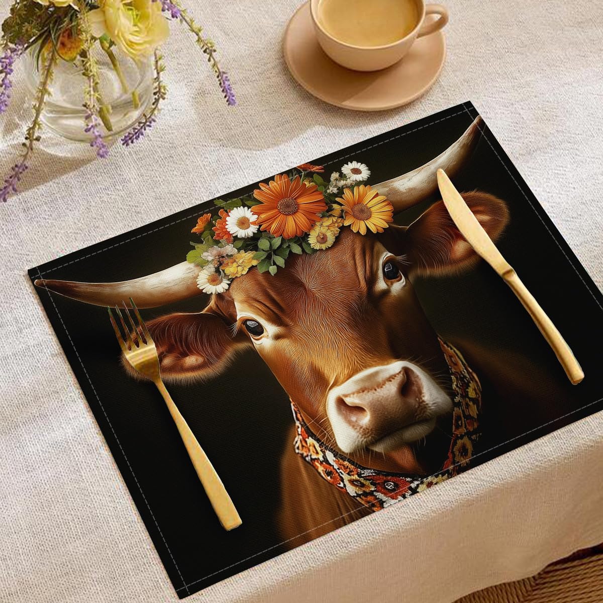 Sets de table d'été faune sauvage 45 x 30 cm lavables pour décoration de cuisine rustique
