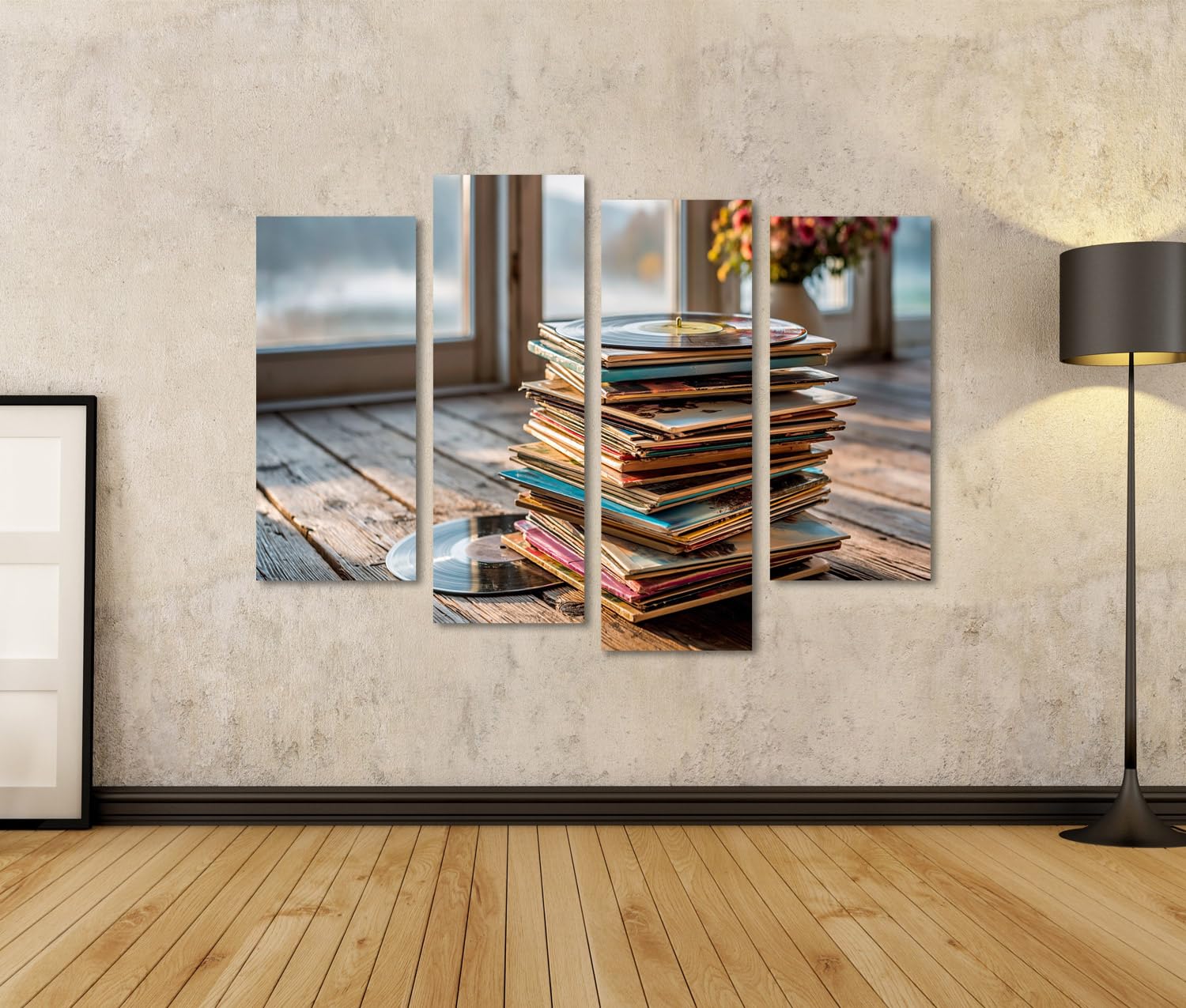islandburner Quadro su tela, dischi in vinile nostalgici, da parete, per gli amanti della musica, 4 pezzi, edizione C2