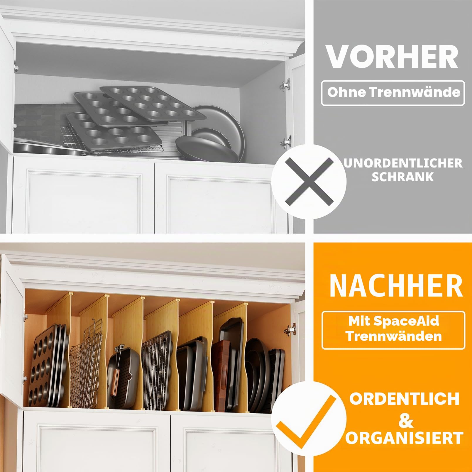 SpaceAid Trennwände für Schränke, Bambus, Küche, Kekse, Backblech, Organizer für Schrank, vertikale Pfannen und Tabletts, Organizer für Speisekammer, 6 Stück