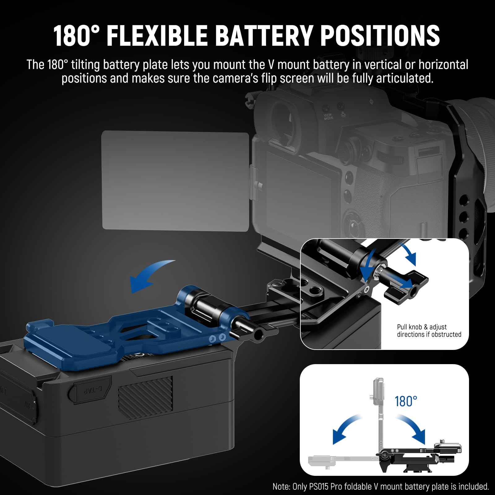 NEEWER Plaque Pliable pour Batterie V Mount et Plaque Base Type Arca Dégagement Rapide, Rig Vidéo Léger pour Caméra DSLR Compatible avec SmallRig Batterie V Mount DJI RS4 RS3 Stabilisateur, PS015 Pro