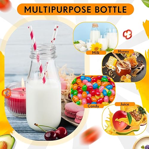 Miniatura 7 de Irenare 40 juegos de botellas de leche pequeñas de plástico con popotes y tapas de metal, botella de plástico transparente para leche láctea,