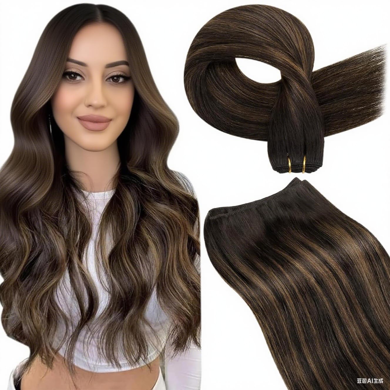 LaaVoo Wire Hair Extensions Human Hair 18 Inch Medium Brown Wire Human Hair Extensions Light Brown Human Hair Extensions Long Straight Hair 86g — view 18