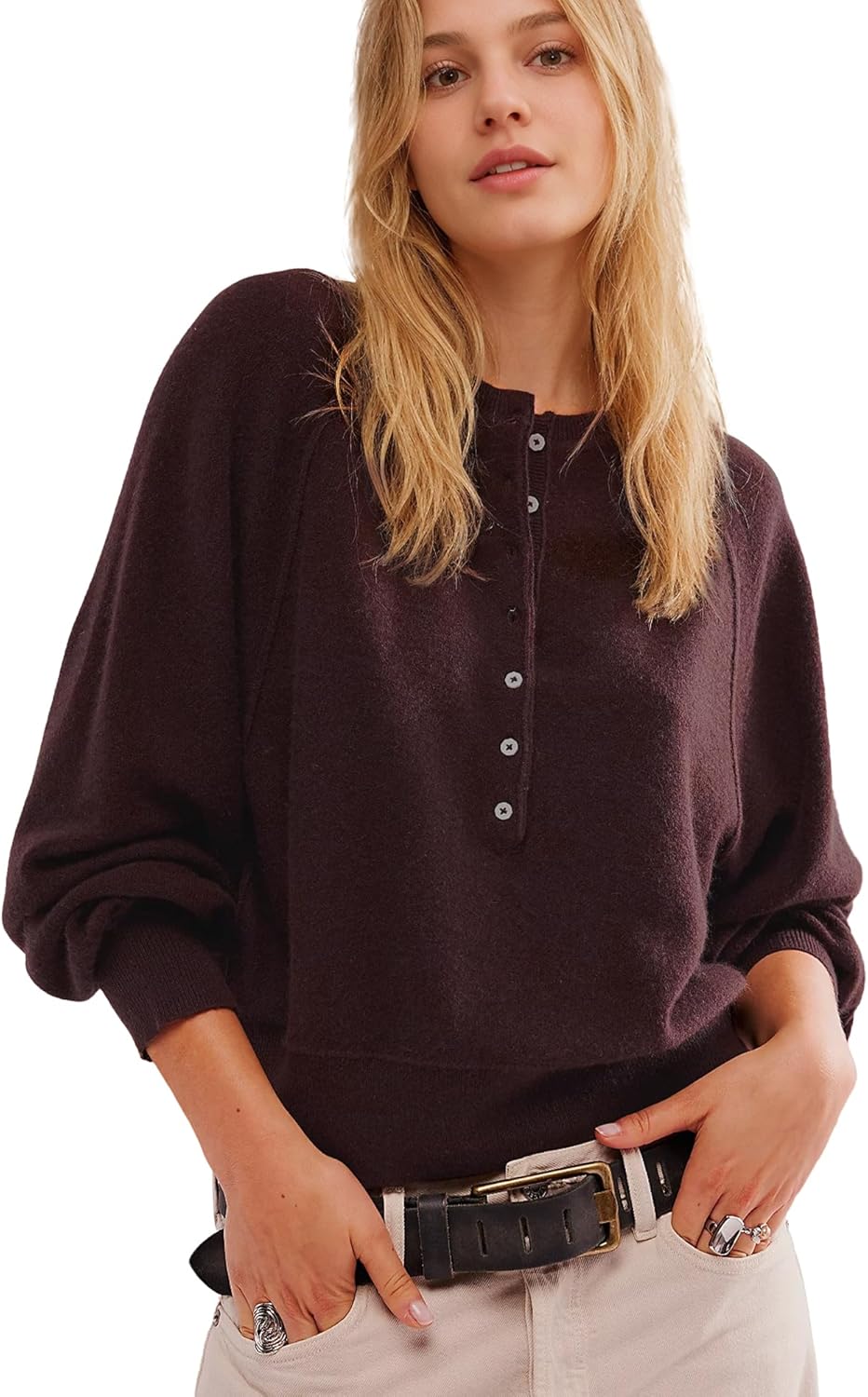 Hixiaohe Women’s Long Sleeve Button Down Sweater Knitted Pullover Henley Shirts Casual Tops Lightweight Trendy Outfits